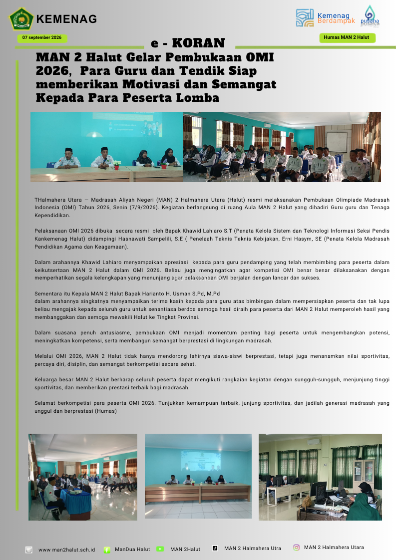 MAN 2 Halut Gelar Pembukaan OMI 2026,  Para Guru dan Tendik Siap memberikan Motivasi dan Semangat Kepada Para Peserta Lomba